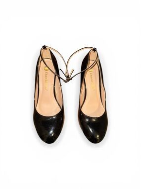 Chase + Chloe Black Patent Ankle-Tie Heels